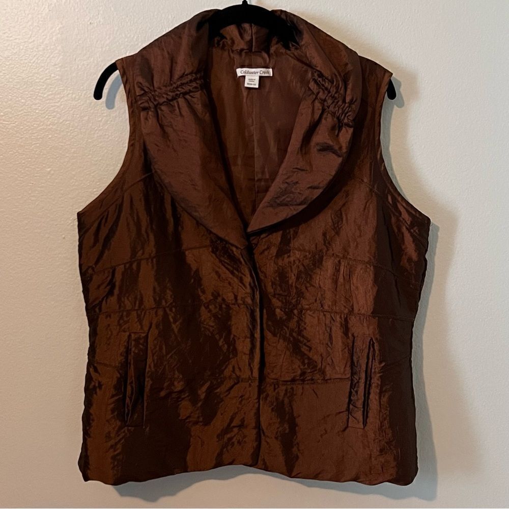 Coldwater Creek Vest Brown Size Medium (10-12) Lightweight Lined Snap Front